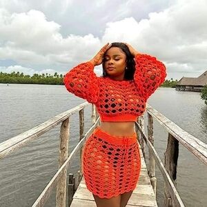 Adorn Crochet Red Skirt Set Size XS